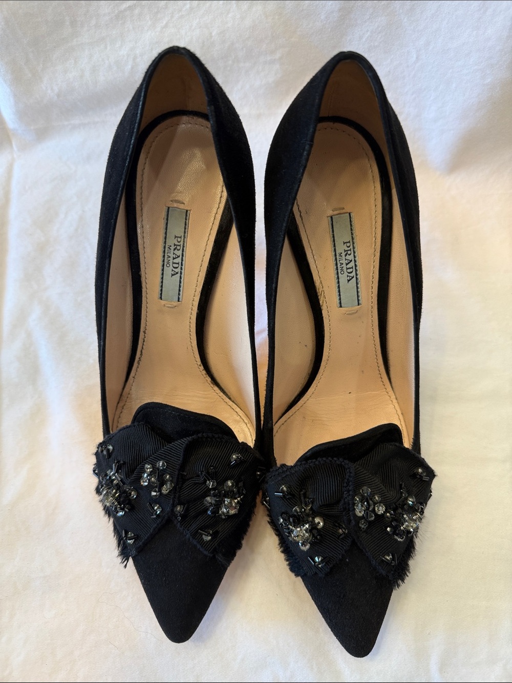 Prada Black Embellished Pointed-Toe Pumps - Picture 4 of 9